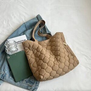 Khaki Quilted Tote Bag